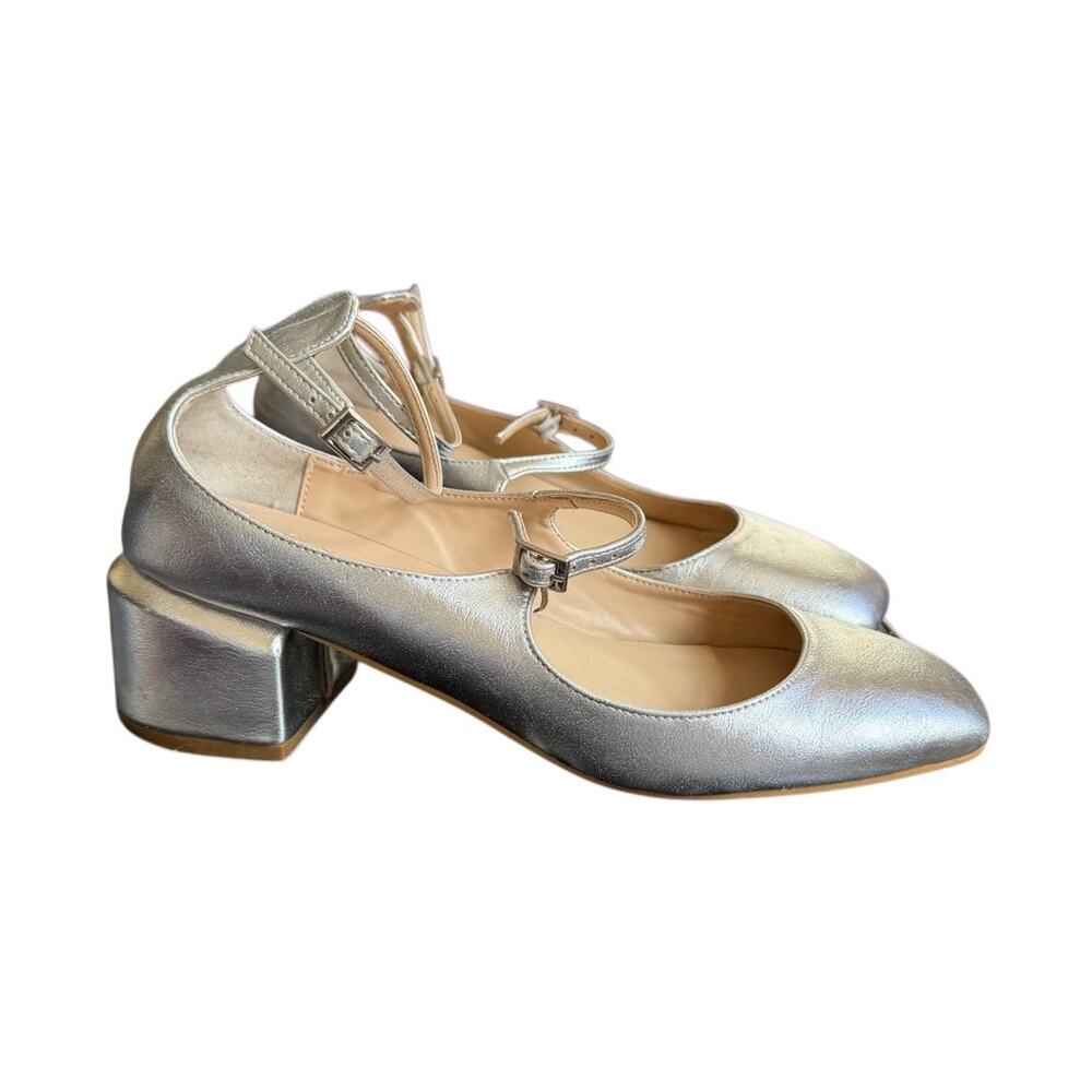 Peche Nico Heels Silver Size US 7.5 /8 Mary Jane Style Strap Small Heel - Picture 9 of 13